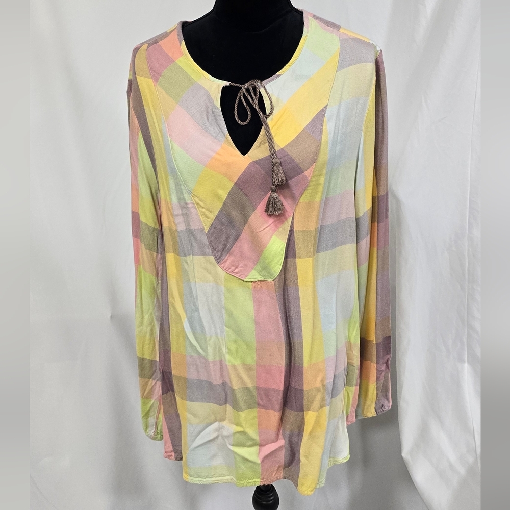 Melissa McCarthy Seven7 women plus size 1X tunic plaid lagenlook Vacation, beach